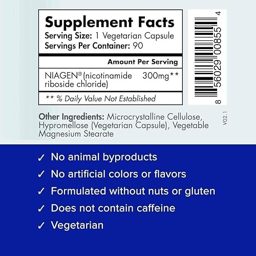 TRU NIAGEN NAD BOOSTING SUPPLEMENT 300MG NIAGEN, 30 SERVINGS ANTI-AGING, ENERGY, BRAIN, MUSCLE 3 BOT