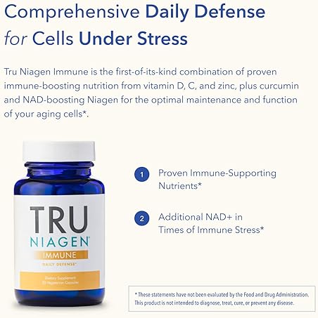 TRU NIAGEN IMMUNE SUPPORT SUPPLEMENT WITH VITAMIN C, VEGAN D3 2000 IU, ZINC CURCUMIN 150MG