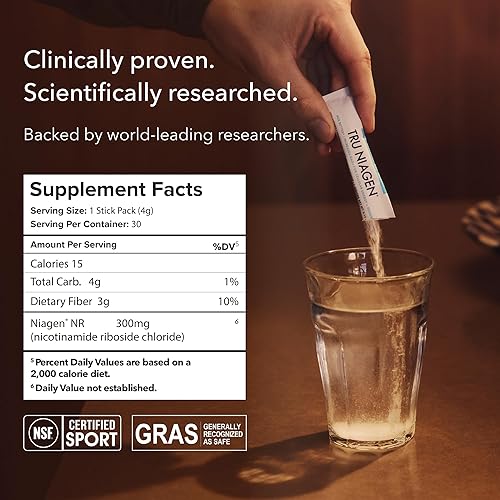 TRU NIAGEN NAD BOOSTER 300MG CELLULAR ENERGY, REPAIR HEALTHY AGING POWDER, 30 STICK PACKS