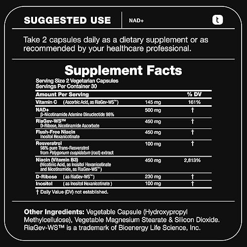 TONIIQ NAD SUPPLEMENT 1500MG - HIGH STRENGTH WITH RIAGEV-WS , RESVERATROL NIACIN - 60 CAPS
