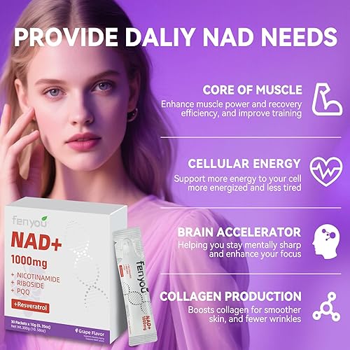 NAD SUPPLEMENTS WITH NICOTINAMIDE RIBOSIDE, RESVERATROL PQQ ANTI-AGING ENERGY BOOSTER, 30 VEGAN GRAP