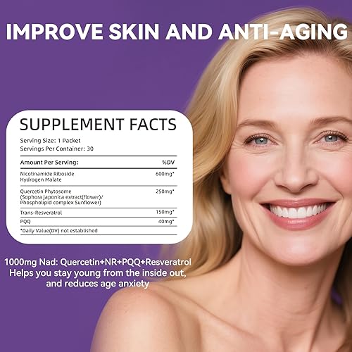 NAD SUPPLEMENTS WITH NICOTINAMIDE RIBOSIDE, RESVERATROL PQQ ANTI-AGING ENERGY BOOSTER, 30 VEGAN GRAP