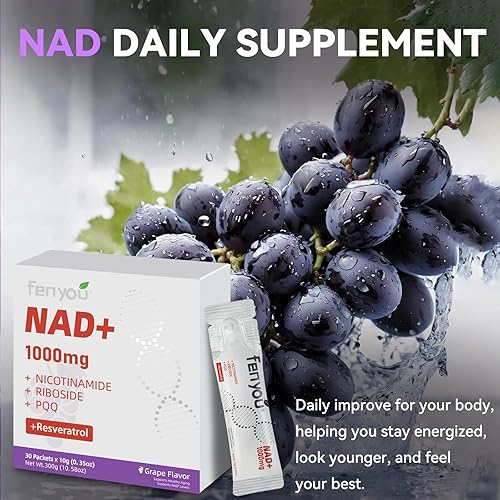 NAD SUPPLEMENTS WITH NICOTINAMIDE RIBOSIDE, RESVERATROL PQQ ANTI-AGING ENERGY BOOSTER, 30 VEGAN GRAP