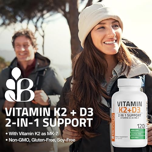 BRONSON VITAMIN K2 MK7 D3 SUPPLEMENT NON-GMO 5000 IU D3 90 MCG K2, 120 EASY CAPSULES