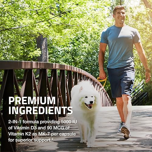 BRONSON VITAMIN K2 MK7 D3 SUPPLEMENT NON-GMO 5000 IU D3 90 MCG K2, 120 EASY CAPSULES