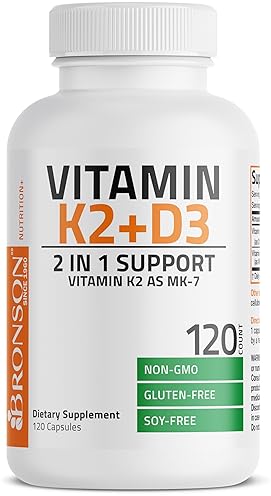 BRONSON VITAMIN K2 MK7 D3 SUPPLEMENT NON-GMO 5000 IU D3 90 MCG K2, 120 EASY CAPSULES