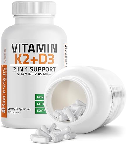 BRONSON VITAMIN K2 MK7 D3 SUPPLEMENT NON-GMO 5000 IU D3 90 MCG K2, 120 EASY CAPSULES