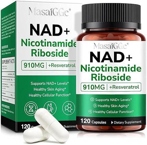 NAD SUPPLEMENT WITH NICOTINAMIDE RIBOSIDE RESVERATROL ANTI-AGING, ENERGY FOCUS, 60 DAYS
