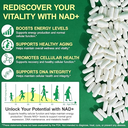 NAD SUPPLEMENT WITH NICOTINAMIDE RIBOSIDE RESVERATROL ANTI-AGING, ENERGY FOCUS, 60 DAYS