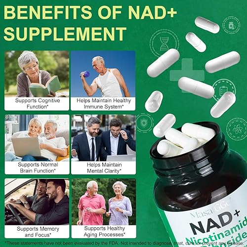 NAD SUPPLEMENT WITH NICOTINAMIDE RIBOSIDE RESVERATROL ANTI-AGING, ENERGY FOCUS, 60 DAYS
