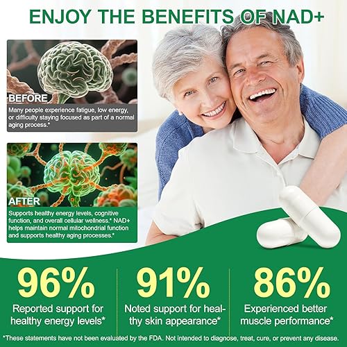 NAD SUPPLEMENT WITH NICOTINAMIDE RIBOSIDE RESVERATROL ANTI-AGING, ENERGY FOCUS, 60 DAYS