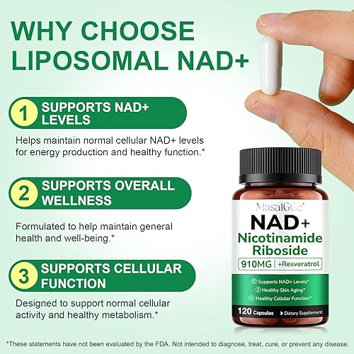 NAD SUPPLEMENT WITH NICOTINAMIDE RIBOSIDE RESVERATROL ANTI-AGING, ENERGY FOCUS, 60 DAYS