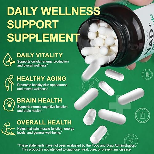 NAD SUPPLEMENT WITH NICOTINAMIDE RIBOSIDE RESVERATROL ANTI-AGING, ENERGY FOCUS, 60 DAYS