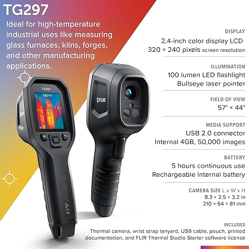 FLIR TG297 THERMAL IMAGING CAMERA WITH BULLSEYE LASER FOR INDUSTRIAL HIGH-TEMPERATURE USE