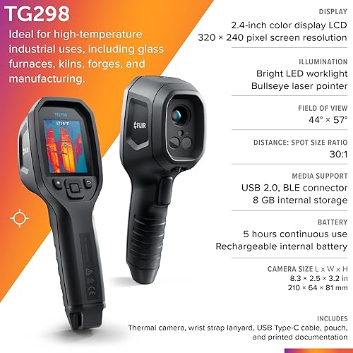 FLIR TG298 THERMAL IMAGING CAMERA 320X240 IR, HIGH TEMP SPOT, BULLSEYE LASER FOR INDUSTRY