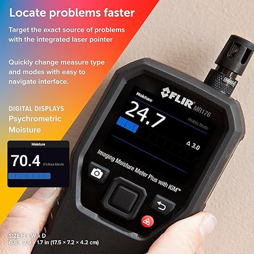 FLIR MR176 THERMAL IMAGING MOISTURE METER WITH IGM, REPLACEABLE HYGROMETER, PIN PINLESS