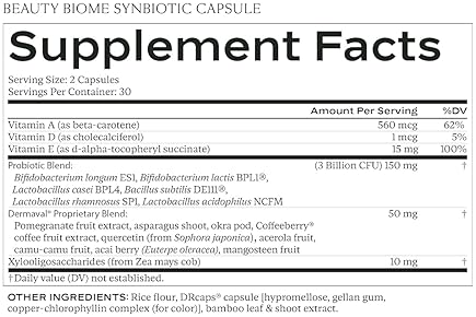 SAKARA BEAUTY BIOME SYNBIOTIC CAPSULES FOR SKIN GUT HEALTH WITH PROBIOTICS VITAMINS 60 COUNT