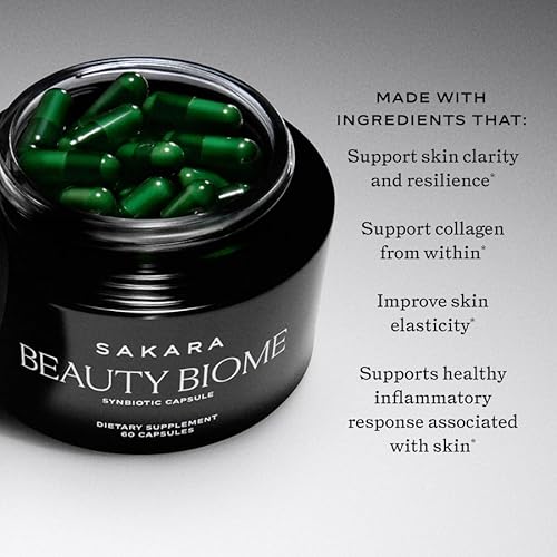 SAKARA BEAUTY BIOME SYNBIOTIC CAPSULES FOR SKIN GUT HEALTH WITH PROBIOTICS VITAMINS 60 COUNT