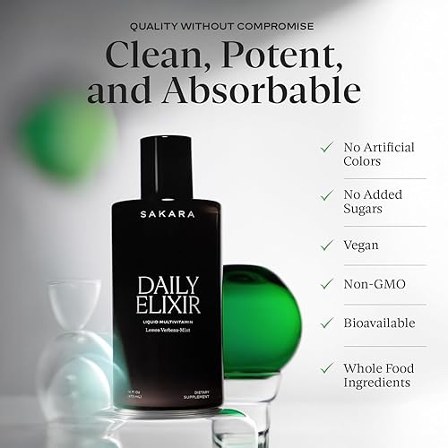 SAKARA DAILY ELIXIR LIQUID MULTIVITAMIN PLANT-BASED, SUGAR-FREE, LEMON MINT, 16 FL OZ