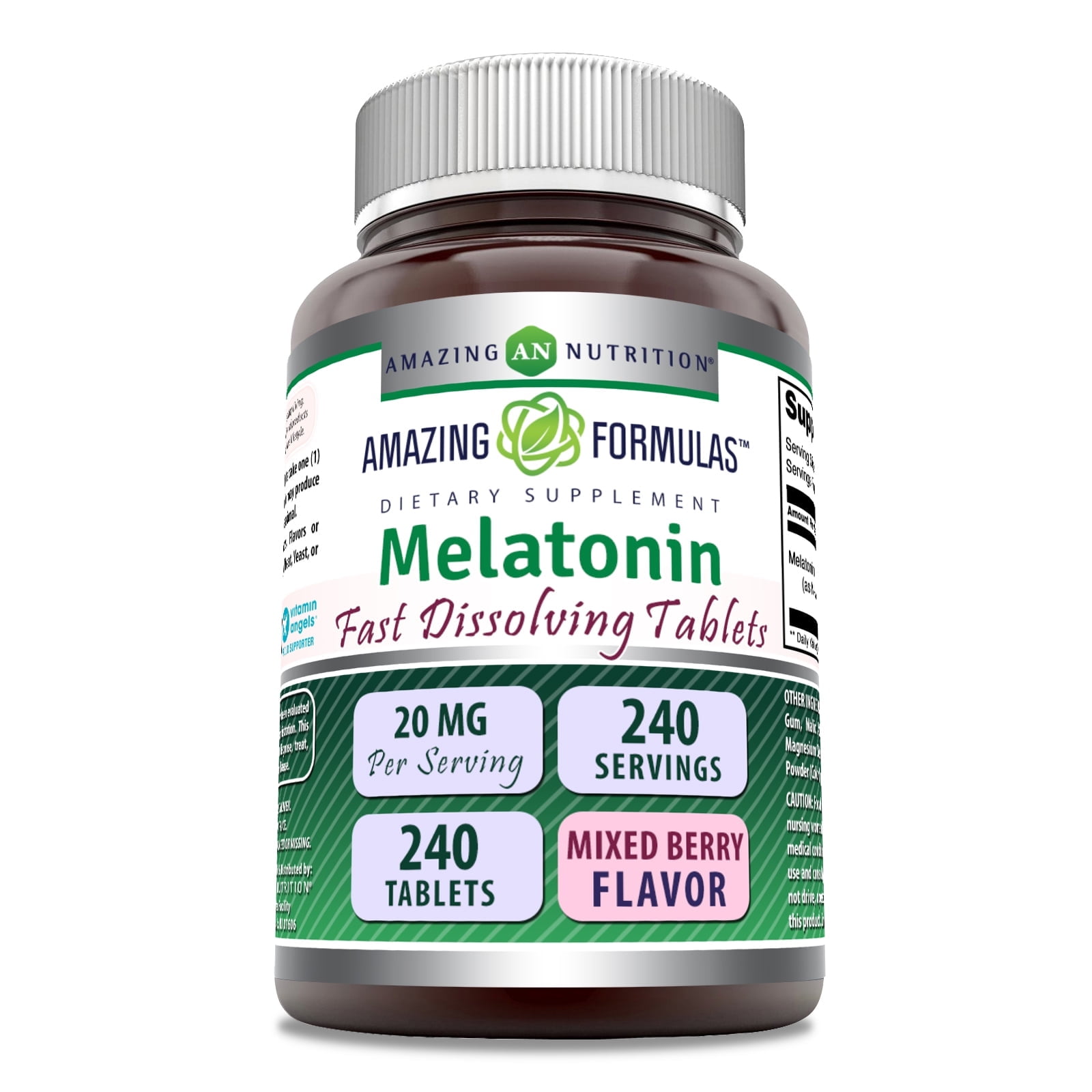 AMAZING FORMULAS MELATONIN 20MG FAST DISSOLVE 240 TABLETS MIXED BERRY NON-GMO GLUTEN FREE