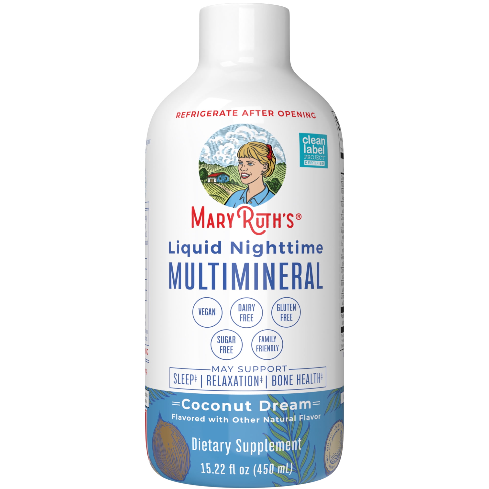 MARYRUTH ORGANICS LIQUID NIGHTTIME MULTIMINERAL MAGNESIUM CITRATE SUPPLEMENT, COCONUT FLAVOR, SUGAR-