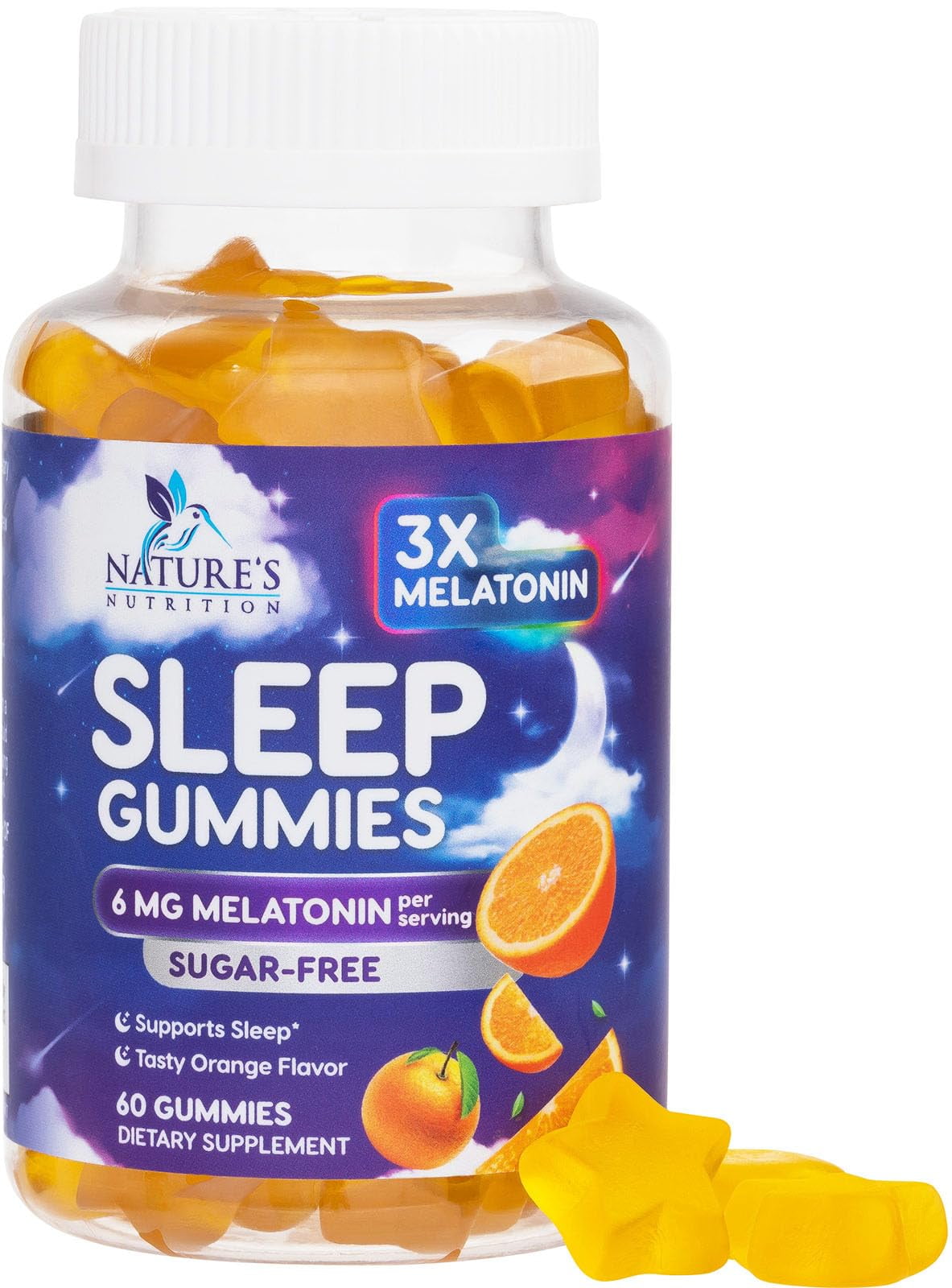 NATURE'S NUTRITION MELATONIN SLEEP GUMMIES 6MG SUGAR FREE EXTRA STRENGTH SLEEP SUPPORT FOR ADULTS, 60 COUNT