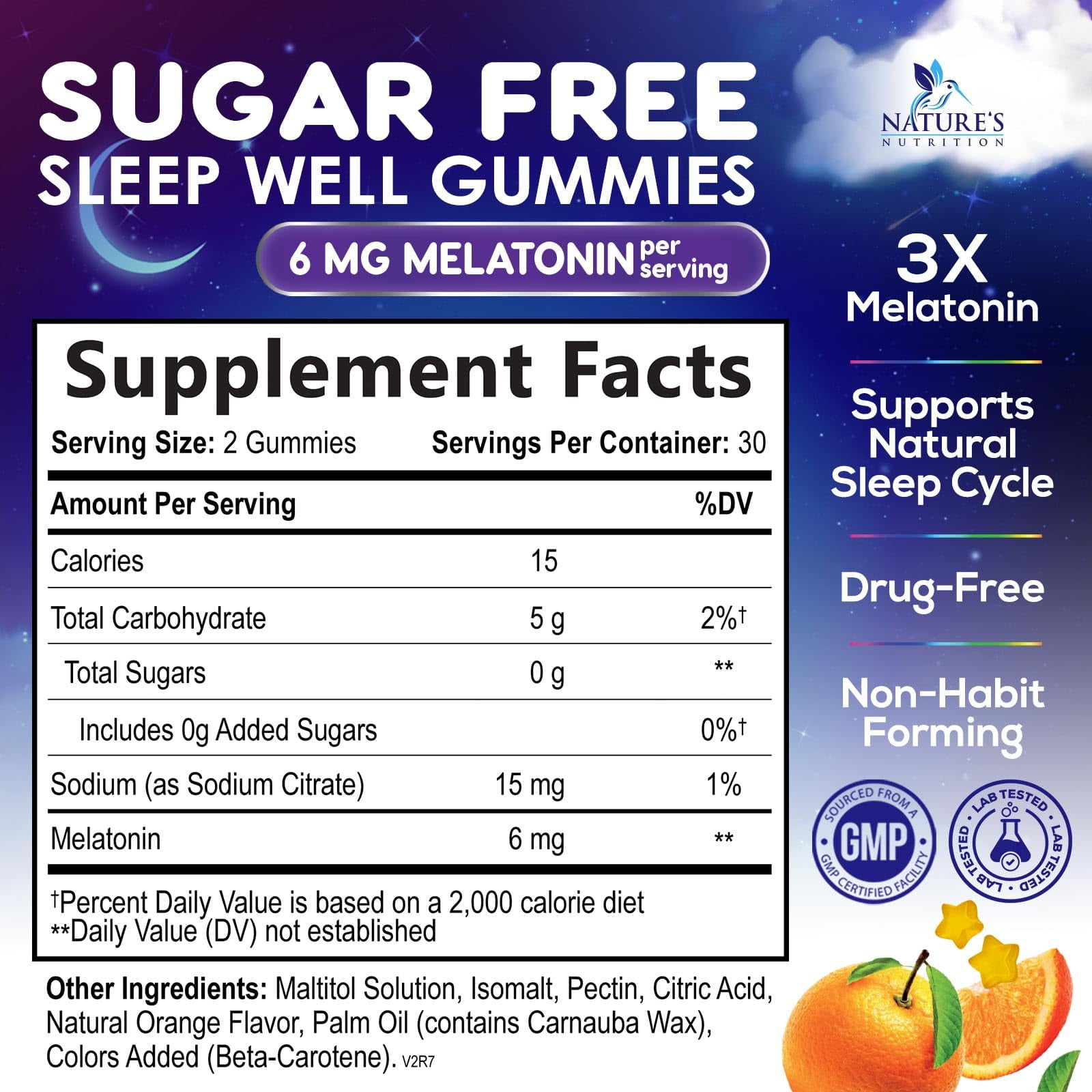NATURE'S NUTRITION MELATONIN SLEEP GUMMIES 6MG SUGAR FREE EXTRA STRENGTH SLEEP SUPPORT FOR ADULTS, 60 COUNT