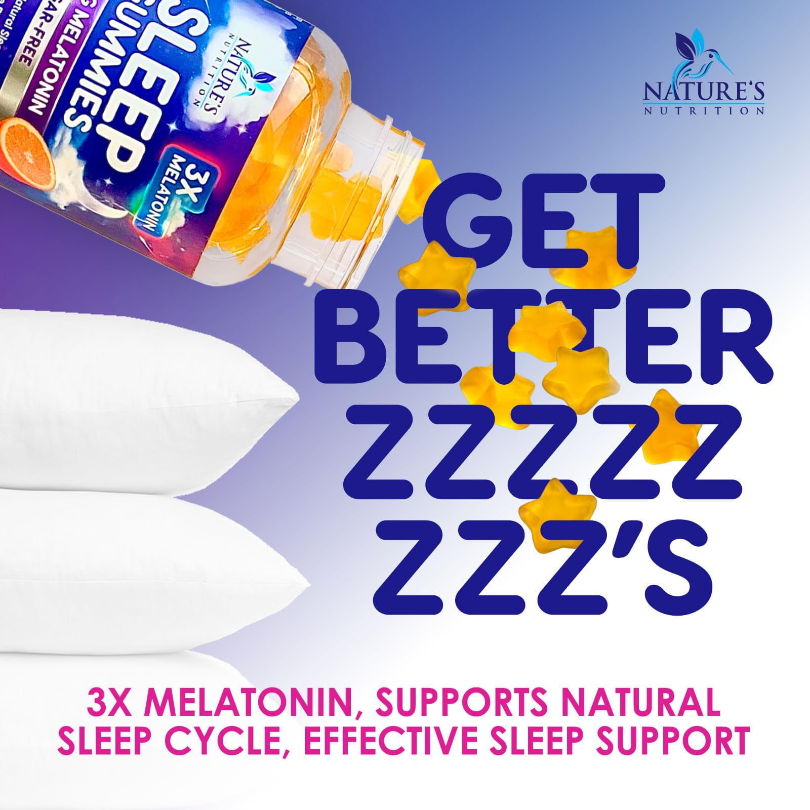 NATURE'S NUTRITION MELATONIN SLEEP GUMMIES 6MG SUGAR FREE EXTRA STRENGTH SLEEP SUPPORT FOR ADULTS, 60 COUNT