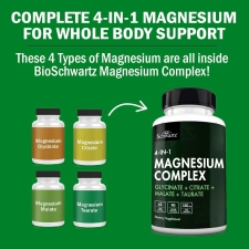 BIOSCHWARTZ MAGNESIUM COMPLEX 350MG - 4-IN-1 MUSCLE, SLEEP, HEART NERVE SUPPORT, 90 CAPSULES