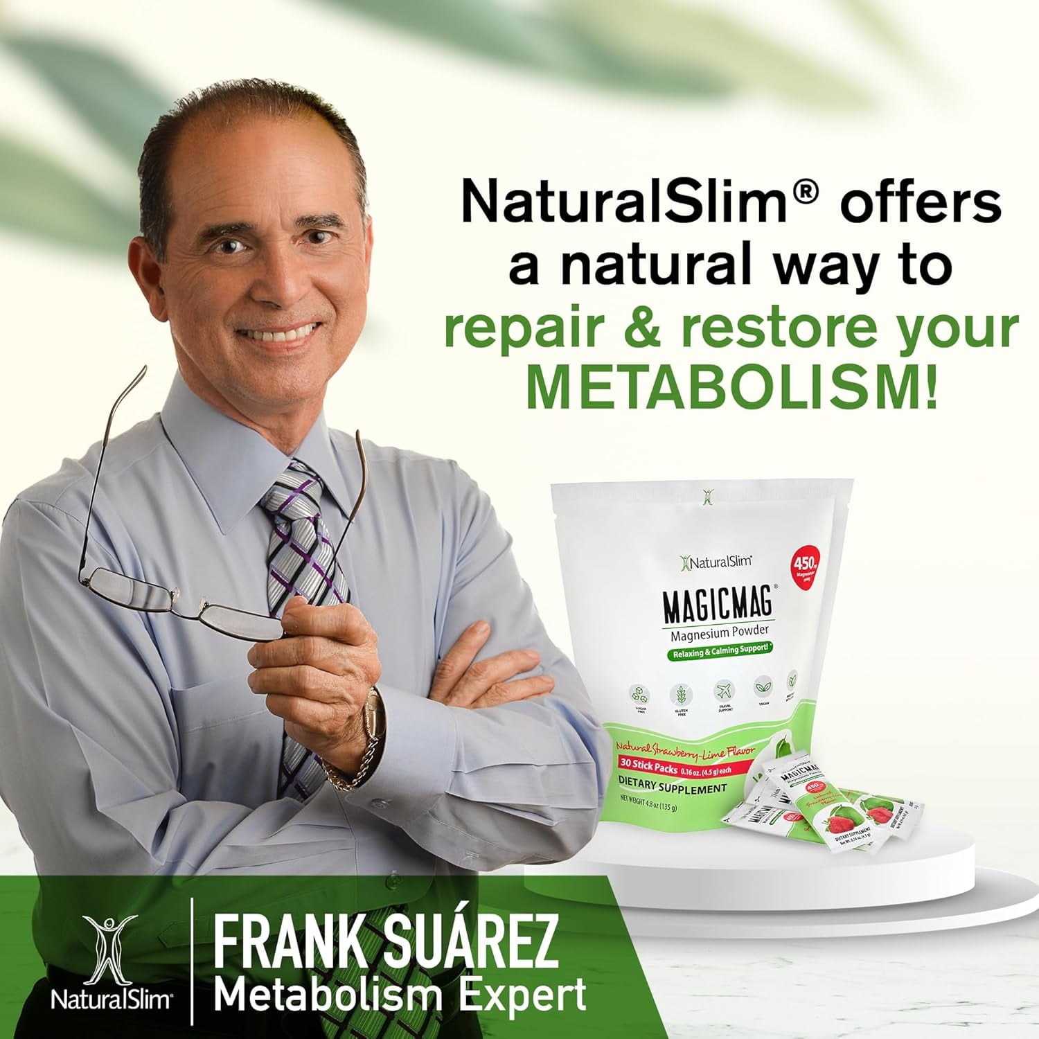 NATURALSLIM MAGICMAG MAGNESIUM CITRATE POWDER STICKS 30 PACKETS FOR STRESS, SLEEP MOOD SUPPORT