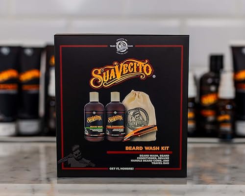 SUAVECITO BEARD WASH KIT FOR MEN NOURISHING BEARD WASH, CONDITIONER, COMB TRAVEL BAG