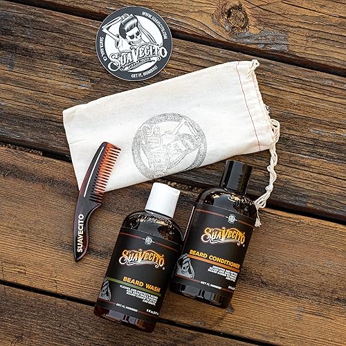 SUAVECITO BEARD WASH KIT FOR MEN NOURISHING BEARD WASH, CONDITIONER, COMB TRAVEL BAG