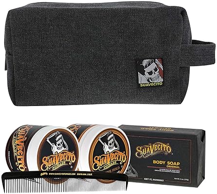 SUAVECITO MENS HAIR GROOMING SET OG FIRME POMADE, BODY SOAP, DELUXE COMB BAG