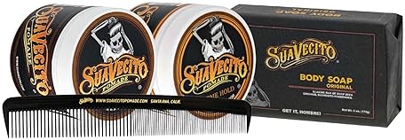SUAVECITO MENS HAIR GROOMING SET OG FIRME POMADE, BODY SOAP, DELUXE COMB BAG
