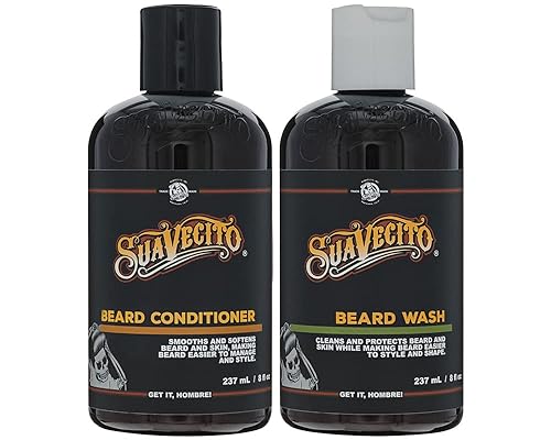 SUAVECITO BEARD WASH CONDITIONER SET FOR MEN CLEANSING CONDITIONING KIT, 8 OZ EACH