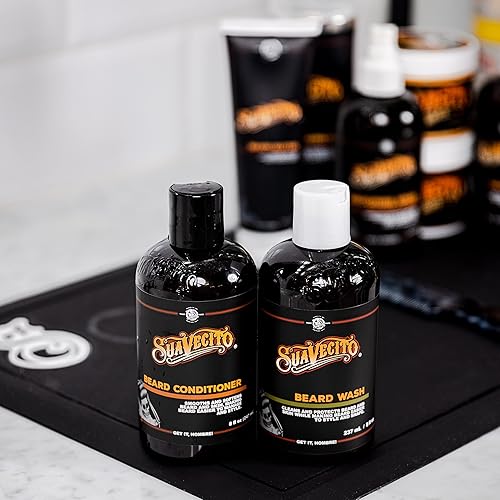 SUAVECITO BEARD WASH CONDITIONER SET FOR MEN CLEANSING CONDITIONING KIT, 8 OZ EACH