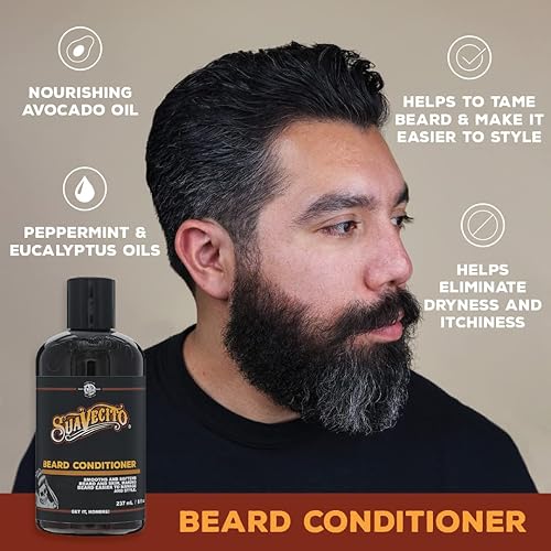 SUAVECITO BEARD WASH CONDITIONER SET FOR MEN CLEANSING CONDITIONING KIT, 8 OZ EACH