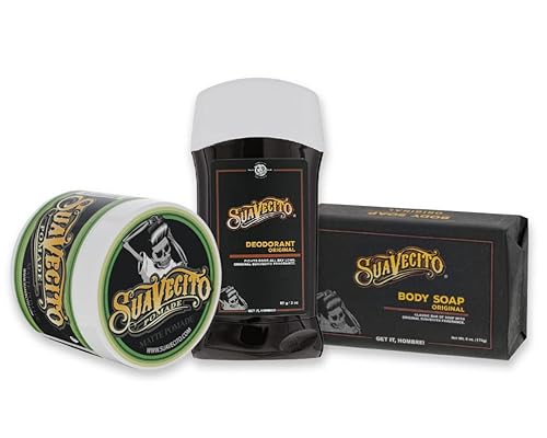 SUAVECITO SIGNATURE SCENT ESSENTIALS BUNDLE HAIR POMADE, ALUMINUM-FREE DEODORANT BODY SOAP