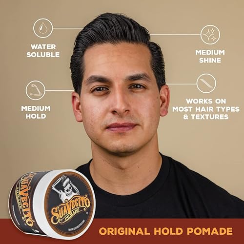 SUAVECITO MEDIUM HOLD WATER-BASED POMADE FOR MEN SHINE, EASY WASH, ALL-DAY HOLD WAX