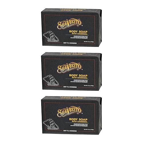 SUAVECITO CHARCOAL BODY HAND SOAP BARS, MOISTURIZING MASCULINE ORIGINAL SCENT, 6 OZ, 3-PACK