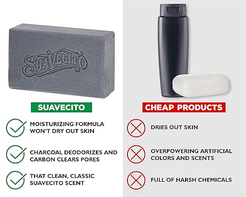 SUAVECITO CHARCOAL BODY HAND SOAP BARS, MOISTURIZING MASCULINE ORIGINAL SCENT, 6 OZ, 3-PACK