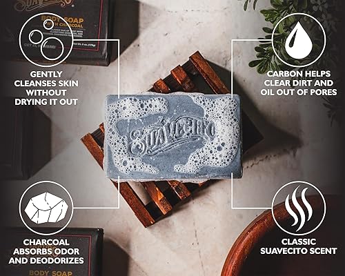 SUAVECITO CHARCOAL BODY HAND SOAP BARS, MOISTURIZING MASCULINE ORIGINAL SCENT, 6 OZ, 3-PACK