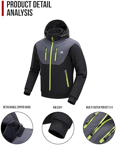 BORLENI MENS WINTER MOTORCYCLE JACKET WITH CE ARMOR, REMOVABLE LINER HOOD, WATER-REPELLENT