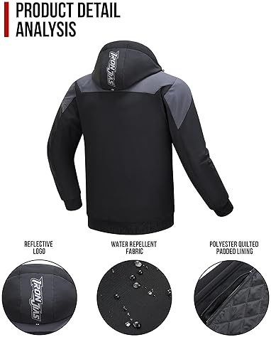 BORLENI MENS WINTER MOTORCYCLE JACKET WITH CE ARMOR, REMOVABLE LINER HOOD, WATER-REPELLENT