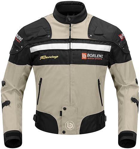 BORLENI BROWN XXL WINDPROOF MOTORCYCLE JACKET WITH CE ARMOR FULL BODY PROTECTION FOR ALL SEASONS