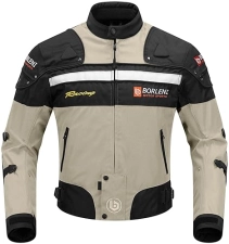 BORLENI BROWN XXL WINDPROOF MOTORCYCLE JACKET WITH CE ARMOR FULL BODY PROTECTION FOR ALL SEASONS