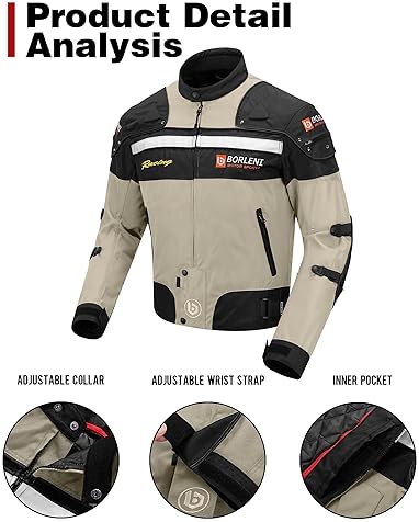 BORLENI BROWN XXL WINDPROOF MOTORCYCLE JACKET WITH CE ARMOR FULL BODY PROTECTION FOR ALL SEASONS