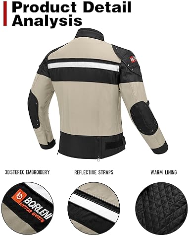 BORLENI BROWN XXL WINDPROOF MOTORCYCLE JACKET WITH CE ARMOR FULL BODY PROTECTION FOR ALL SEASONS