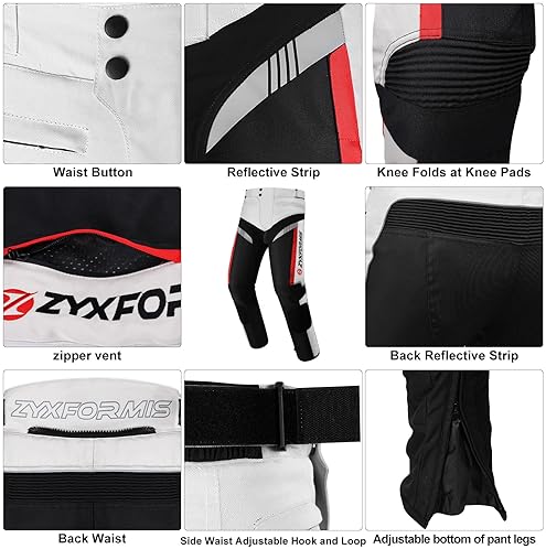 ZYXFORMIS MEN S WATERPROOF WINDPROOF MOTORCYCLE PANTS WITH REMOVABLE ARMOR ALL SEASON GRAY RIDING GEAR