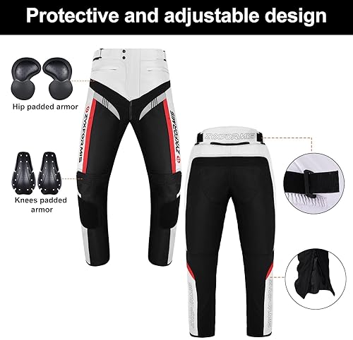 ZYXFORMIS MEN S WATERPROOF WINDPROOF MOTORCYCLE PANTS WITH REMOVABLE ARMOR ALL SEASON GRAY RIDING GEAR